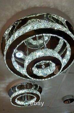 Luminaire de plafond LED à changement de couleur cristalline avec cadre miroir circulaire et rond