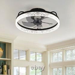 Luminaire de ventilateur de plafond à anneau LED en cristal moderne avec contrôle à distance Bluetooth et réglage de la luminosité