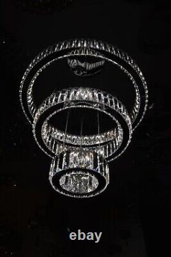 Lustre LED cristallin à 3 anneaux avec changement de couleur et variation de luminosité + télécommande