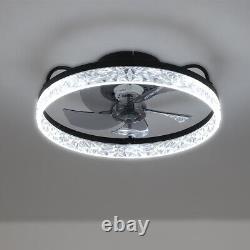 Lustre de ventilateur de plafond LED à anneau de cristal moderne avec lampe de ventilateur 3 couleurs dimmables
