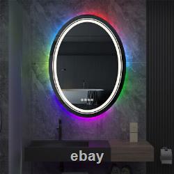 Miroir de salle de bains LED premium avec changement de couleur RVB, désembueur et capteur tactile.
