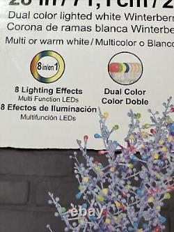 NOUVEAU GE 28 pouces Couronne de branches de baies d'hiver blanches avec lumières LED changeant de couleur