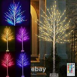 Pooqla 7 Ft 150 Led Colorful Birch Tree Couleur Changer L'arbre De Lumière Vers Le Haut Avec L'épingle