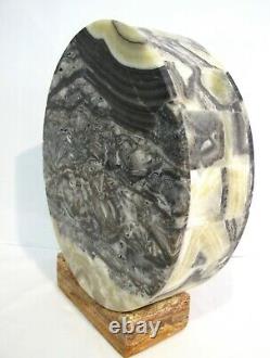 Rare 13 Noir Accent Onyx Stone Lune Lampe De Table En Forme De Table Collectible Un D'un Genre