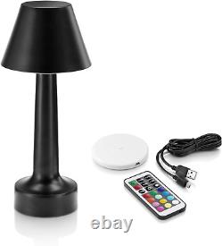 Table LED dimmable à changement de couleur télécommandée rechargeable en aluminium noir