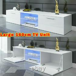 Tasitble Grand 160cm White Tv Unit Cabinet Stand Matt Corps High Gloss Led 2 Draw