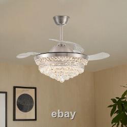 Ventilateur de plafond 42 LED Lustre en cristal avec lampe de ventilateur 3 changements de couleur avec télécommande