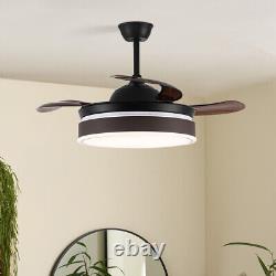 Ventilateur de plafond escamotable de 42 pouces avec lampe chandelier en acrylique et télécommande
