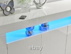 White High Gloss Doors/top Sideboard Cabinet Placard Display Unit Led Rgb Light