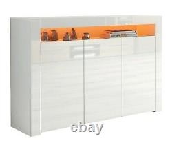 White High Gloss Doors/top Sideboard Cabinet Placard Display Unit Led Rgb Light