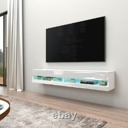 White High Gloss Tv Stand Avec Changement De Couleur Télécommande Led Lumières 180cm
